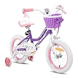 JOYSTAR 16 Zoll Kinderfahrrad für 4 5 6 Jahre alte Mädchen, 16 Zoll Mädchenfahrrad mit Stützrädern und Korb, Violett