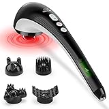 Snailax kabelloses Massagegerät, Perkussion Handmassagegerät mit Wärmefunktion und austauschbare Knoten, Wiederaufladbar mit einstellbare Intensität, Tiefenmassagegerät für Nacken, Rücken, Geschenk