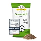 Sport und Spielrasen Greenato Sport Rasensamen 10kg – Rasennachsaat schnellkeimend Rasen lückendicht Grassamen für Neuansaat extra robust Moos und Unkrautvernichter Rasen für 400m²