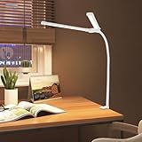 Kozivmo LED Schreibtischlampe, Augenschutz Klemmleuchte mit Druckknopf, Doppelkopf Tischlampe Einstellbare Dimmen & Farbtemperaturen, Büro Tischlampe, Klemmlampe,12W