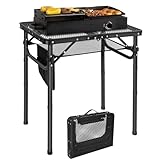 REDCAMP Tragbarer Grilltisch mit Mesh Desktop, 60 x 40cm Leichter Faltbarer Klappbarer Campingtisch für Camping Kochen BBQ RV Picknick, einfach zu montieren mit einstellbaren Höhenbeinen, schwarz