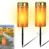 2 Stück Grablicht: Grablicht Solar, Solar LED Grablicht, Grableuchte Solar, Wasserdichtes Outdoor Friedhofskerze Solarbetrieben mit Lichtsensor, Grabkerze Solar mit Erdspieß, Kerzen Outdoor, 7 x12 cm