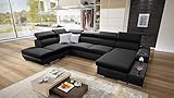 All4All Ecksofa mit Schlaffunktion Picanto 358 cm x 227 cm - Wohnlandschaft U-Form - Sofa mit Bettkasten - XXL Sofa - Groß - Gewebe mit Kunstleder - Rechte Seite - Schwarz/Schwarz - Modern 26