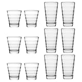 LEONARDO HOME Onda Wasser-Gläser, 12 Stück (1er Pack), spülmaschinengeeignete Saft-Gläser, Trink-Becher aus Glas mit Muster, 12 teilig, 210 ml, 300 ml, Klar, 011019