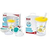 NUK 3-in-1 Trinklernset mit Trainer Cup Schnabeltasse (6+ Monate) & Action Cup Trinkbecher Kinder | 12+ Monate | 230 ml | Drehdeckel mit weichem Strohhalm | auslaufsicher | BPA-frei | gelbe Katze