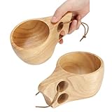 2 Stück Holz-Campingbecher, Kuksa Holz-Camp-Becher Mit Lederband, Nordischer Stil, Holzbecher, Trinkbecher, Tragbares Wandergeschirr