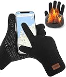 Bobelle Handschuhe Herren, Winterhandschuhe Damen Thermo Warme Fleece, rutschfeste Strickhandschuhe Touchscreen für Outdoor Sport(Schwarz)