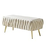 Sitzbank mit Stauraum, Sitztruhe mit Aufbewahrungsbox Truhenbank Samt Polsterbank für Flur Wohnzimmer Schlafzimmer (Beige mit Stauraum)