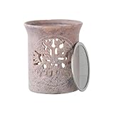 NKlaus Räucherstövchen Speckstein 8,8x7,6 cm – Lebensbaum Gravur, dekoratives Räuchergefäß mit Sieb & Teelicht, für Harze, Kräuter & Meditation