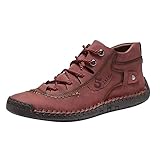 TDEOK Schuhe Herren Boots Winter Mode Sommer und Herbst Herren Lederschuhe flach weicher Boden bequem Mid Top Lace Up Casual Schuhe Herren Winter Gefüttert (Red, 43)