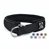 Weich Neopren Gepolstert Hundehalsband (4cm Breite) Reflektierend Hund Halsband mit Robust Nylon & Zugstopp, Bequem Zughalsband Dressurhalsband für Kleine Mittlere Große Hund Anti-Zug Walken M,Schwarz