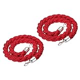 PATIKIL 2 Stück Absperrkordel 1,2 Meter Absperrseile mit Silber Karabiner Haken Absperrband Gedrehte Pfosten Seile Handlaufseil Samt für Konzerte Warteschlange Ausstellungen, Rot