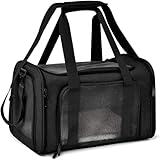 TOFFCAEA Transporttasche für Katze Hund, Hundetransportbox, Faltbare Katzentransportbox, tragbar, 5kg Katzen Hunde Tragebox für mittelgroße Hunde, Katze (M, Schwarz) L 43 x B 28 x H 28 cm