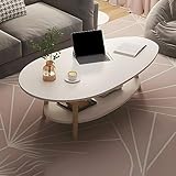 Eleganter, ovaler Couchtisch, strukturiert, weiß, mit Holzbeinen, 99,1 cm L x 50,8 cm B x 43,2 cm H, perfekt für Wohnungen, Sofas, inklusive 1 Ablage, ideal für den Balkon.