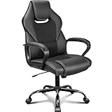 BASETBL Bürostuhl Chefsessel 150kg Schreibtischstuhl, Bürosessel Office Chair Gaming Stuhl, Bürostühle ergonomisch PU Leder, PC Stuhl Drehstuhl Hat weiche gepolsterte Armlehnen, Wippfunktion, schwarz