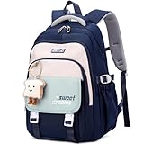 Makukke Schulrucksack Teenager, Schulranzen Mädchen 5.klasse 30L Stauraum Schultasche, Wasserdicht Rucksack Schule Lässiger Kinderrucksack mit Süßem Anhänger (Blau)