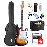 Donner E-Gitarre Set 39 Zoll E Gitarren mit Verstärker, Tasche, Capo, Gurt, Saiten, Tuner, Kabel und Plektren (Sunburst)