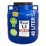 plasteo® 40 Liter Weithalsfass mit Deckel und Henkel Rund Blau, Lebensmittelecht und BPA-Frei, Futtertonne Kunststofffass Universalfass Deckelfass Wasserfass Regentonne Lagerfass, Blau