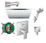 Hansgrohe Duschsystem mit Unterputz Duscharmatur von Hansgrohe Regendusche mit Armatur, Duschkopf eckig, Wandarm Dusch-SET HGK01-ob poliert