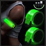 Upgrade Led Armband Aufladbar, 2 Stück Reflective Leucht Armbänder Licht Armband Kinder Leuchtbänder USB Reflektorband Leuchtarmband Reflektorband Nacht Sicherheits Licht für Joggen Laufen Running