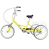 ERnonde Dreirädriges, 20 Zoll Dreirad für Erwachsene mit Einkaufskorb Klappbar Single Speed für Stadt Strand Radweg Reisen Outdoor Unisex Gelb