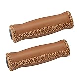 SOLODRIVE Fahrradgriffe Leder, Vinyl Fahrradlenker Griffe Leder, Handgenähte Beach Cruiser Fahrradgriffe mit Stecker, Passend für die meisten 22.2mm Fahrradlenker (Braun)