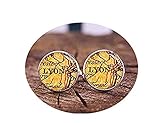 Death Devil Manschettenknöpfe, Karte von Lyon, individuelle Hochzeits-Manschettenknöpfe, Krawattenklammer, Vintage-Lyon-Karte, Manschettenknöpfe für Trauzeugen, ideales Geschenk, Liebesgeschenk,