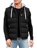 Vancavoo Weste Herren Winter Steppweste mit Kapuze Leicht Winterweste Outdoor Daunenweste Ärmellose Jacke Gilet Sportweste Übergangsjacke Herren-westen,Schwarz,XL