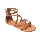 HEVA Damen Casual Riemchensandalen Komfort Einstellbare Flache Sandalen（4UK 37EU,Braun）