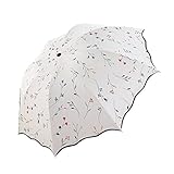 FakeFace Damen Sonnenschutz Regenschirm Sonnenschirm mit Aufbewahrungstasche 3 Faltbar Doppeldach 8 Rippen, Anti UV,Schwarz Coating für Damen Mädchen Outdoor Camping Reise Alltag