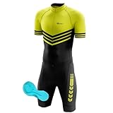 Triathlon Anzug Herren - Einteiliges Radtrikot - Trisuit Einteiler – Triathlonanzug - Triathlon Einteiler Kurz - 3Taschen für Wettkampf Run, Cycle, Swim,Herren Fahrradbekleidung Set (10,XXL)