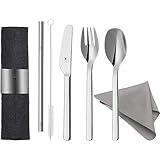 WMF my2Go Besteck Set 8-teilig, Outdoor Reisebesteck, Campingbesteck mit Etui, Wanderbesteck umweltfreundlich, Strohhalm, Reinigungsbürste, Geschenk