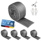 KACNON 00 Stahlwolle, 5 Rollen 20m stahlwolle gegen mäuse, mit Handschuhe und Schere, Edelstahlwolle Fein Gegen Nagetiere Stahlwolle, für Löcher und Wand Risse, Haus, Garage und Garten