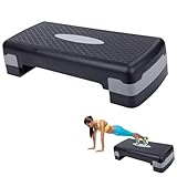 Steppbrett Fitness Aerobic Stepper Höhenverstellbar Step Bench mit 2 Stufen (10/15cm), Hometrainer Fitnesstraining Workout Rutschfestes Trainingsgerät für Büro und Zuhause 68 x 28 x 15 cm, Grau