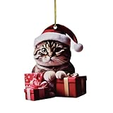 Heizstrahler Outdoor Decke Anhänger Weihnachten Cartoon Niedliche Weihnachtsmütze Katze Doppeldruck 2D Weißer Elefant Geschenkanhänger 1 Stück (A, One Size)