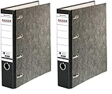 Original Falken Recycling-Doppelordner Wolkenmarmor. Made in Germany. 7 cm breit schwarz für 2x DIN A5 quer Ablage mit geklebtem Rückenschild Kontoauszug-Ordner Ringordner Blauer Engel (Packung mit 2)