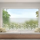 dktie Fensterfolie Blickdicht Sichtschutzfolie Fenster Milchglasfolie Blumenmuster Statische Aufkleber ohne Klebstoff Wiederverwendbar Geeignet für Wohnzimmer, Schlafzimmer, Küche 90x200cm