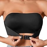 Trägerloser BH Push Up ohne Bügel Bandeau Top Damen Bralette mit Rutschfester Silikon Transparente Träger Nahtloser BH Tube Top(D469+P030,Black,XL)