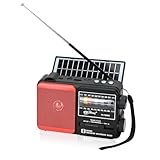 Tragbares FM AM SW Radio, drahtlose Verbindung mit Solarpanel, BT/USB/TF MP3-Musik-Player, LED-Leuchten ausgestattet mit Lithium-Batterie, Heim- oder Outdoor-Netzteil und Batterie-Radio (rot)