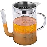 Küchenprofi Fett-Trennkanne 1 Liter, Aus Glas & Rostfreiem Edelstahl, Soßenkanne für Bratensaft, Fetttrenner, Fetttrennkanne Glas, Fettabscheider für Soßen, Integriertes Sieb und Messskala, Silber / Transparent