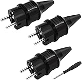 Schutzkontakt-Stecker mit Knickschutztülle, Stecker 250V (16A), spritzwassergeschützt und langlebig Kann für 6-16mm Kabel Schutzkontakt Stecker aus SEBS, IP44, bruchfest, schwarz, 3 Stück