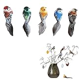 SOGHO 5 Stück Deko Vögel,Künstliche Federvögel,Deko Vogel,Künstliche Vögel,Mini Vogel Dekofigur Mit Clip Für Garten Frühling Party Dekoration