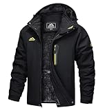 TACVASEN Herren Wasserdicht Winter Skijacke Warme Snowboardjacke Outdoorjacke Gefüttert Winterjacke (L, Schwarz)