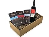 The Wine Guys Präsentkorb „GENUSSBOX“ mit Wein und Schokolade in einem Geschenkkarton | Italienischer Rotwein Montepulciano D`Abruzzo und drei französische Schokoladentafeln als Geschenkset