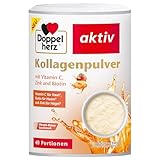Doppelherz Kollagenpulver mit Vitamin C, Zink und Biotin, 5000 mg Kollagenhydrolysat je 7,5 g Pulver, 40 Portionen, Pfirsich-Eistee Gechmack, 300 g