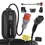 dé Mobile Wallbox/Ladestation 11kW [3-phasig|5,5m|6-16A] mit Einstellbarer Ladeleistung, Ladekabel CEE 16A auf Typ 2 und EV Ladegerät für Model Y/3, ID.3/4/5, MG4, EX30, e-up, e-tron und andere EV