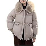 Gubsssl Winterjacke Damen Warme Daunenjacken Winter Jacke Einfarbig Daunenmantel Gefüttert Pufferjacke Puffer Jacket Steppmantel ohne Kapuze Damenjacke Mantel Grosse Grössen Wintermantel Kaki M