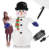 Juskys XXL Schneemann 240 cm aufblasbar mit integr. Gebläse & 20 LEDs, Weihnachtsdeko beleuchtet IP44, Winterdeko für Außen mit 6 Heringe & 3 Seile