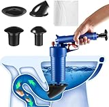 Pressluft Rohrreiniger-Set, Abflusspumpe für verstopfte Abflüsse, inklusive 4 Aufsätze und Überdruckventil, blau - Perfekt für die Reinigung von Waschbecken, Toiletten, Badezimmern, Duschen und Küchen