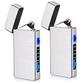 GBKDQQ 2 Stück USB Elektronische Feuerzeug, LED Dual Lichtbogen, Elektrisch Aufladbar, Silber, Modern